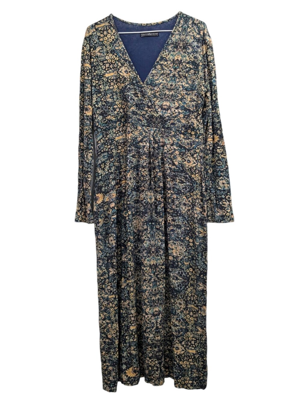 Peruvian Connection Faux Wrap Midi Dress Floral Knit Long Sleeve Large